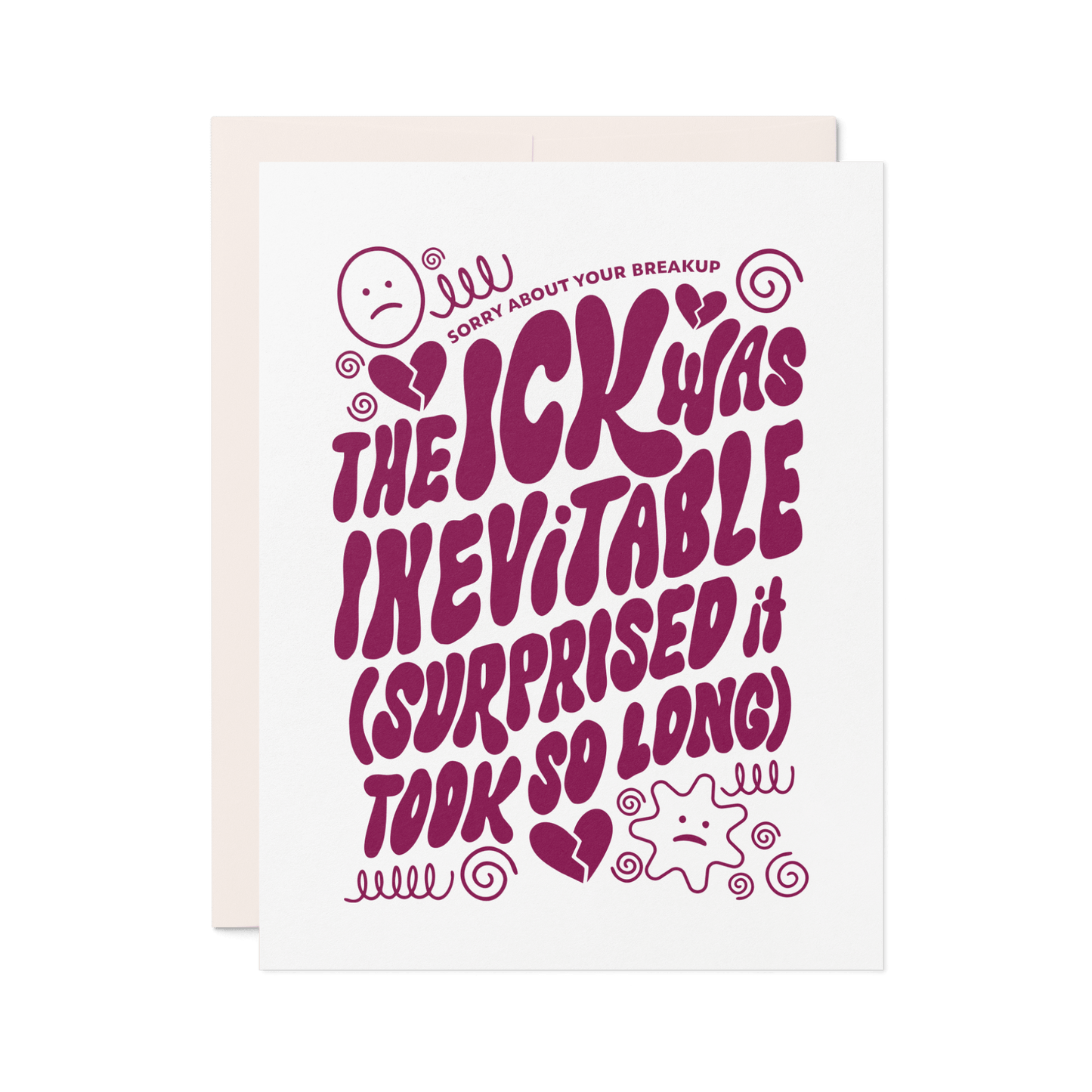 Greeting card with burgundy handlettering on a white background