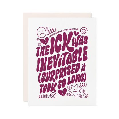 Greeting card with burgundy handlettering on a white background