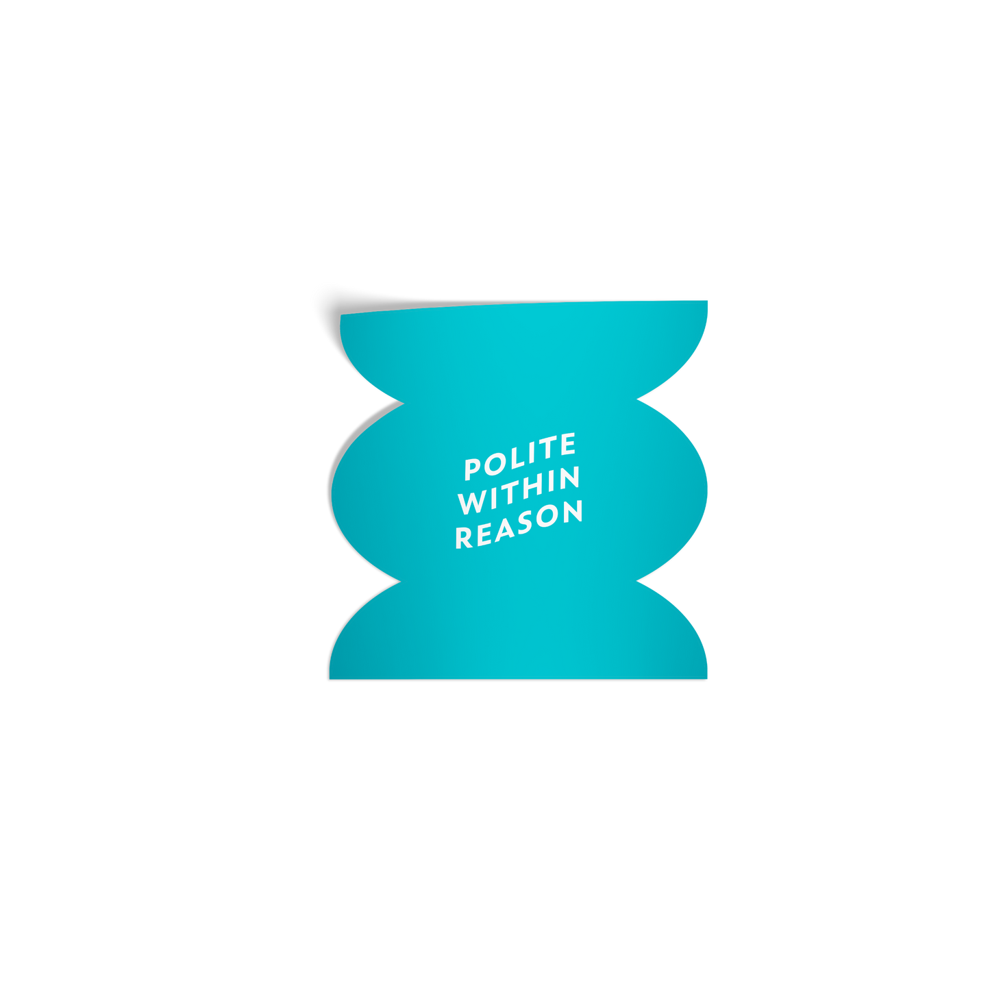 Funny wavy blue sticker with ‘Polite Within Reason’ in white lettering, featuring a silky matte mirror finish.